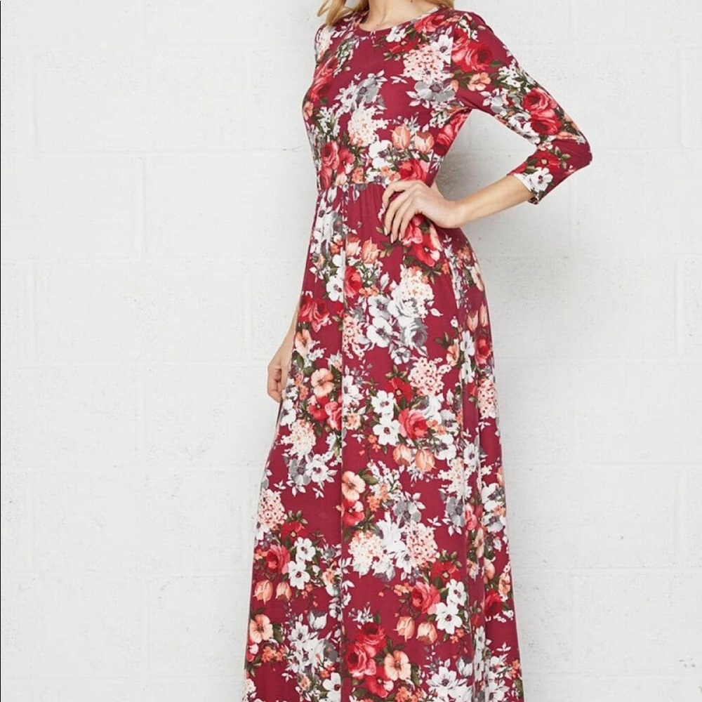 Cranberry Floral Maxi Dress